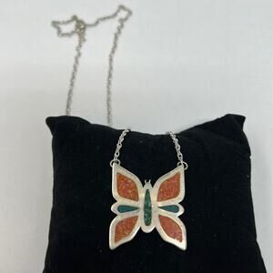 925 Unbranded Inlaid Stone Butterfly Necklace